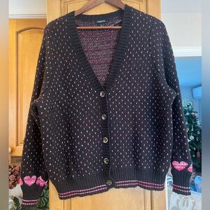 Torrid Navy Blue and Pink Cardigan With Hearts